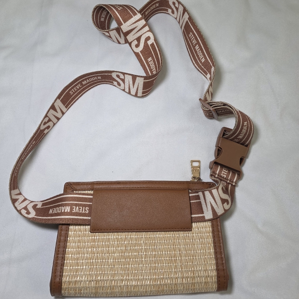 Steve Madden Tan & Brown Adjustable Woven Straw Fanny Pack Belt Bag